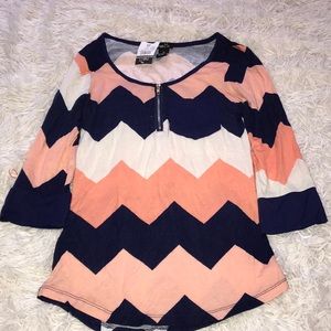 navy blue and coral chevron zipper top